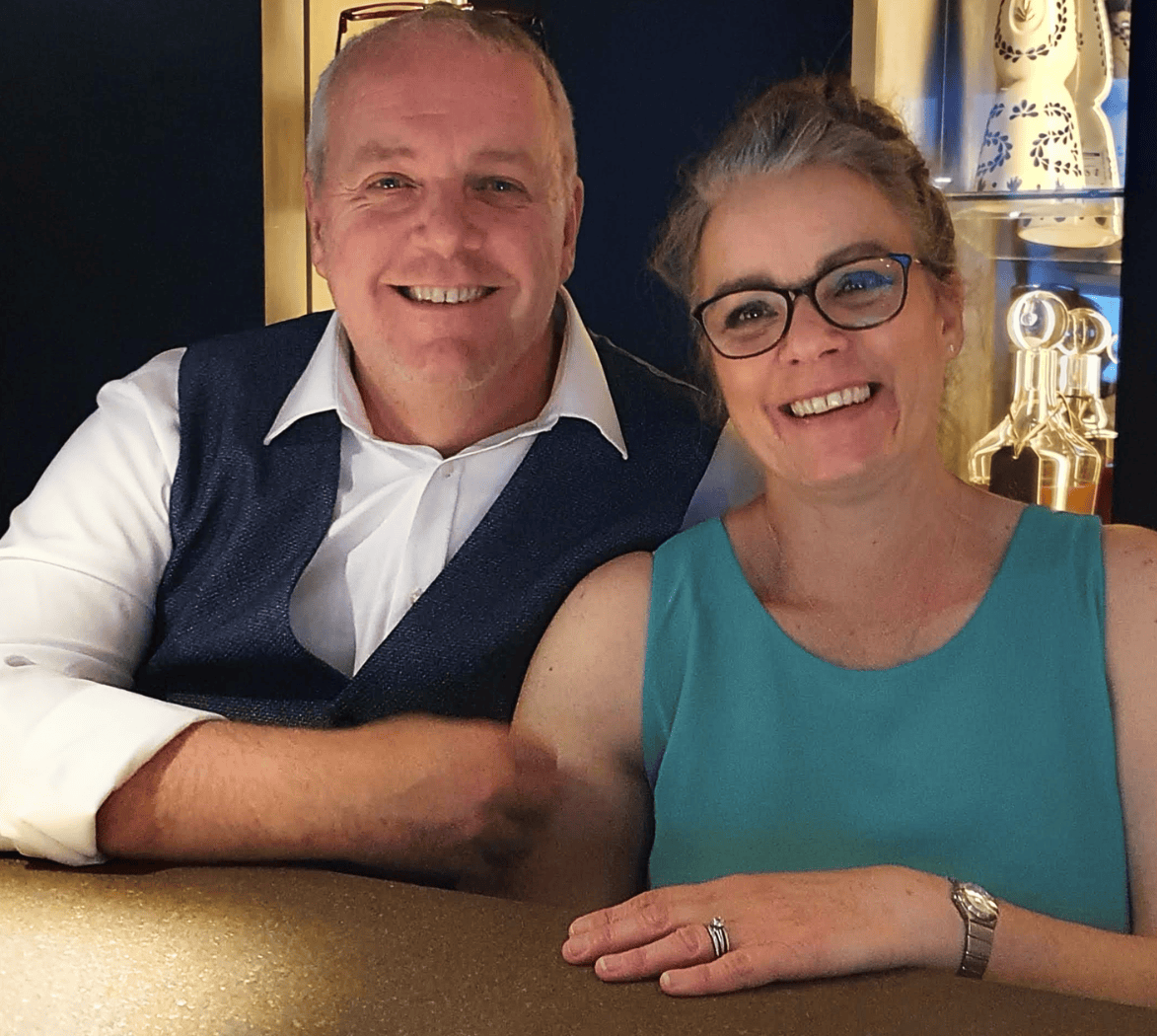 Craig and Kirsten Bruun, smiling — South African-born couple based in Ivy Hatch, Kent, founders of See-You-Now-Now